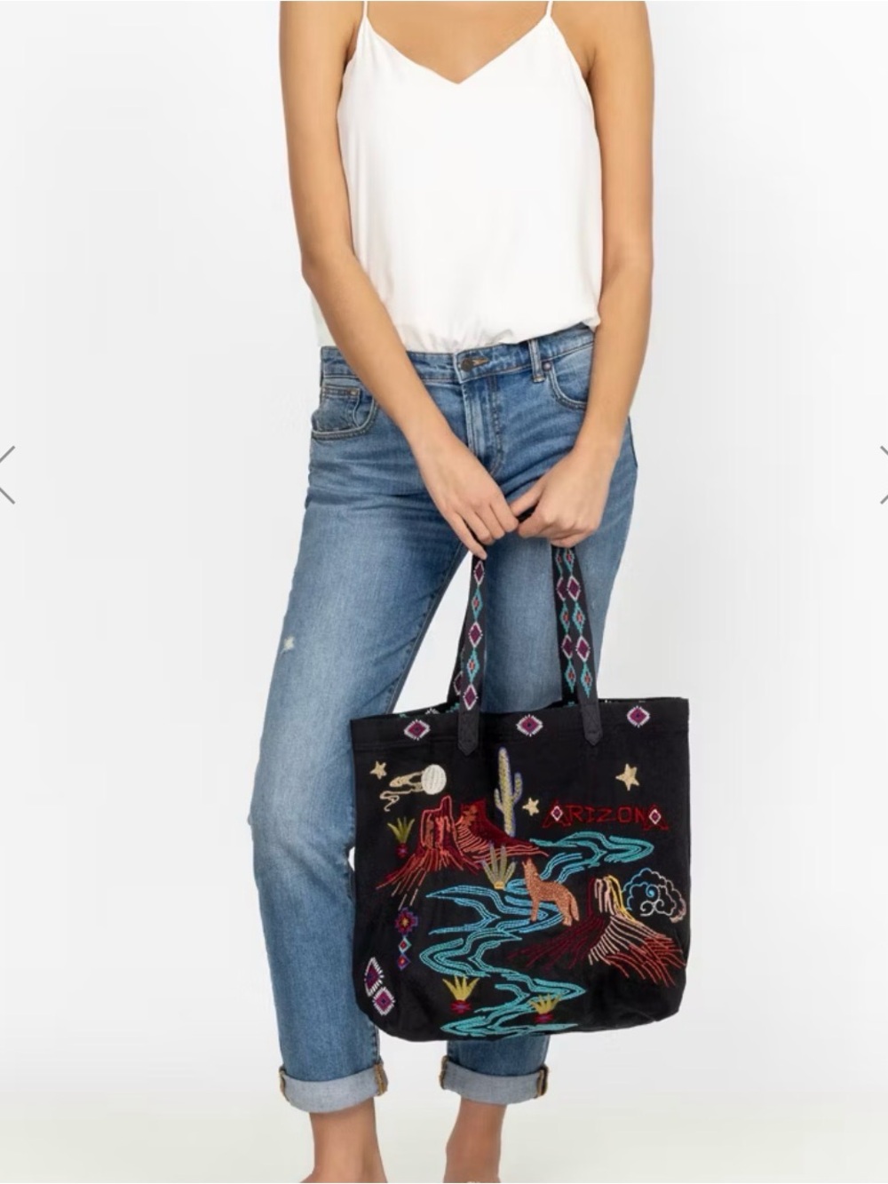 Johnny Was Arizona Everyday Tote Blue Denim Embroidered Southwestern Bag NWT - Picture 11 of 11
